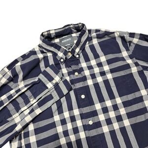 Bonobos Mens XL‎ Slim Fit Long Sleeve Button Down Plaid Shirt Blue White